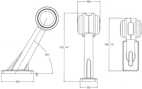 Stalk Marker LED Lamp Including Side Marker, Dual Voltage 12 - 24 Volt, Left Hand